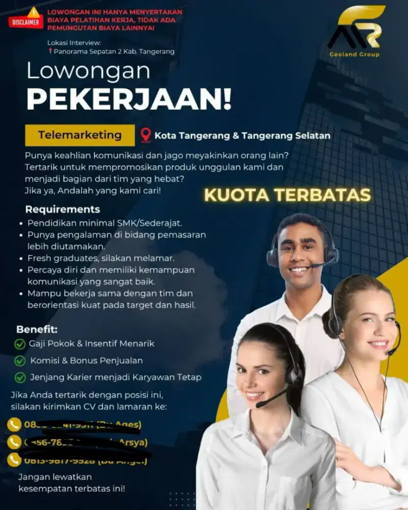 Di buka kesempatan telemarketing berkarir