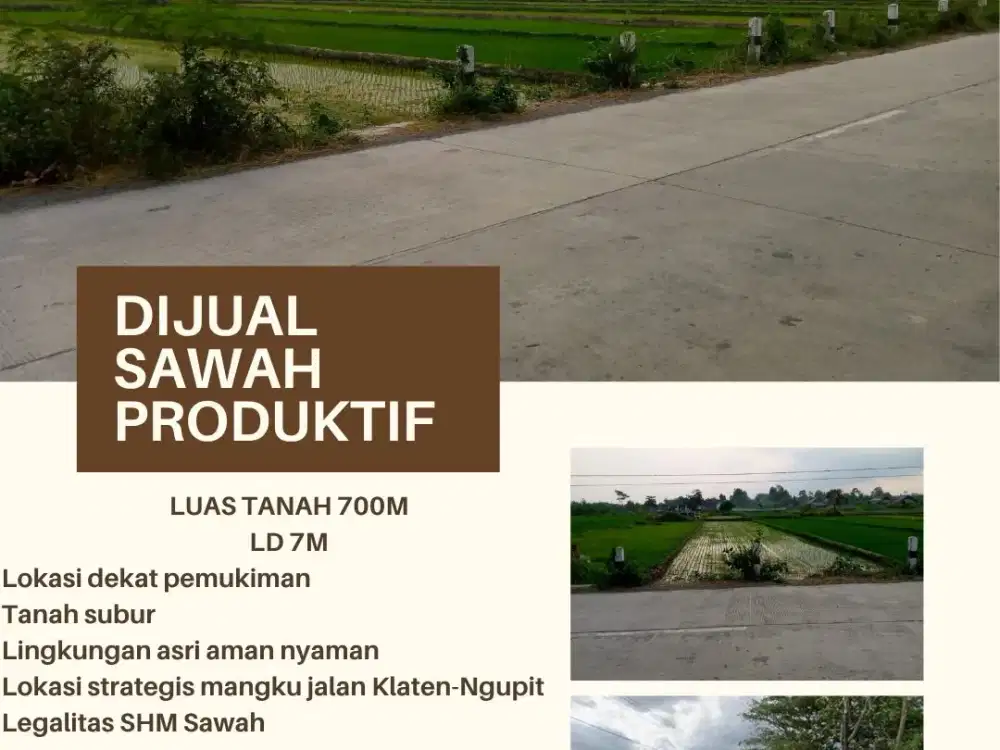 TANAH SAWAH PRODUKTIF MANGKU JALAN KLATEN-NGUPIT