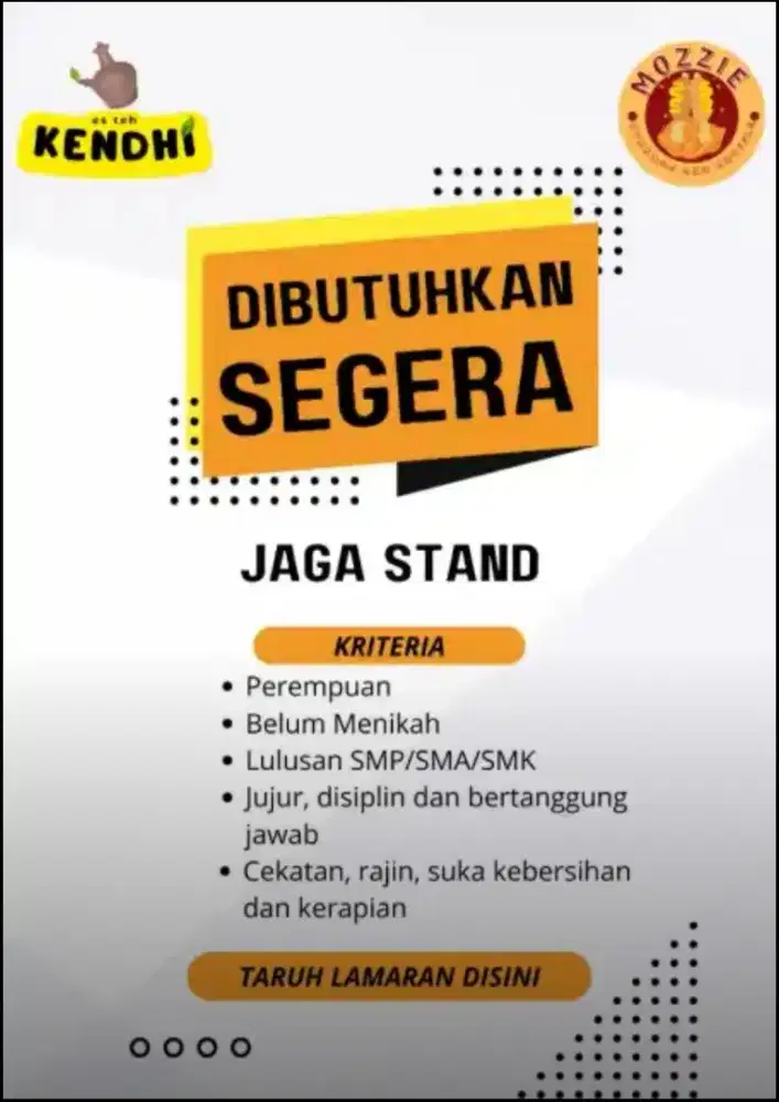 Dibutuhkan penjaga Stand untuk Makanan & Minuman