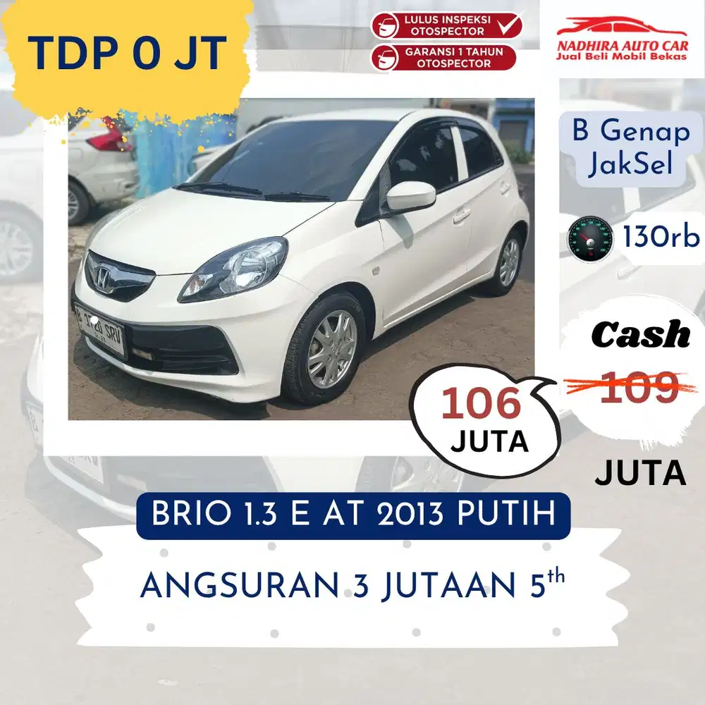 Promo TDP 0 Rupiah Honda Brio 2013 AT Putih