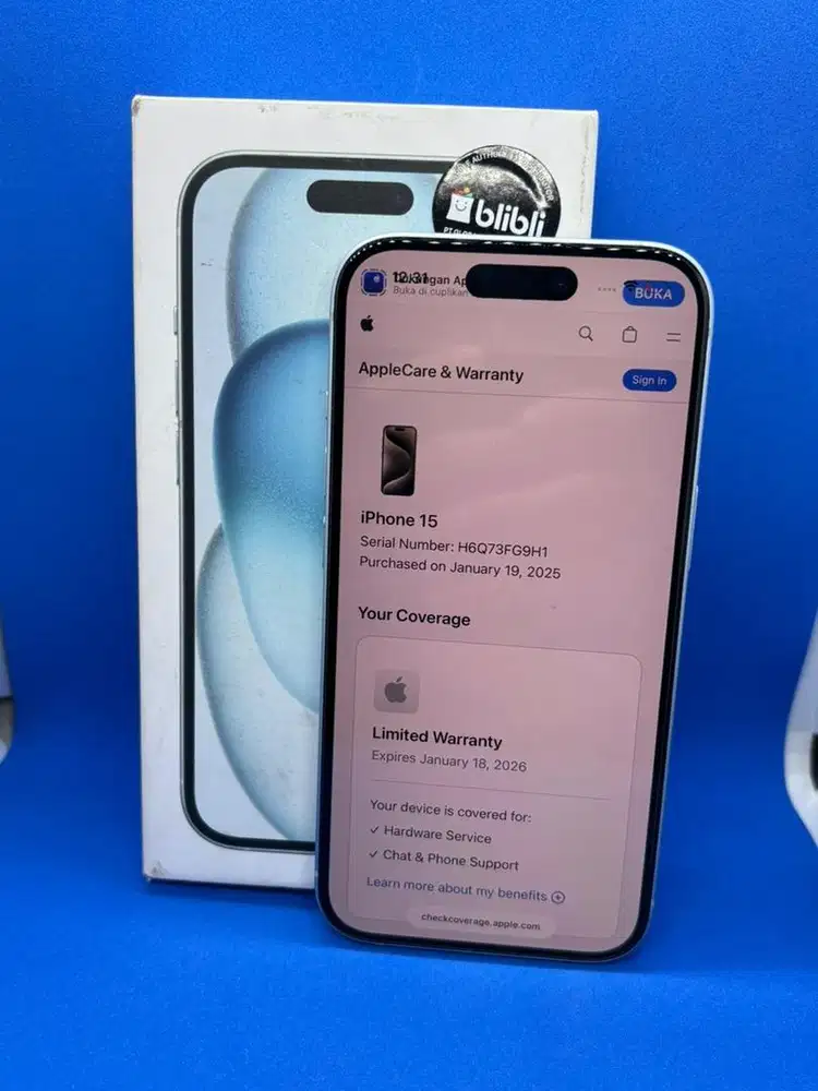 Iphone 15 blue 128 Blibli (garansi on january 2026)