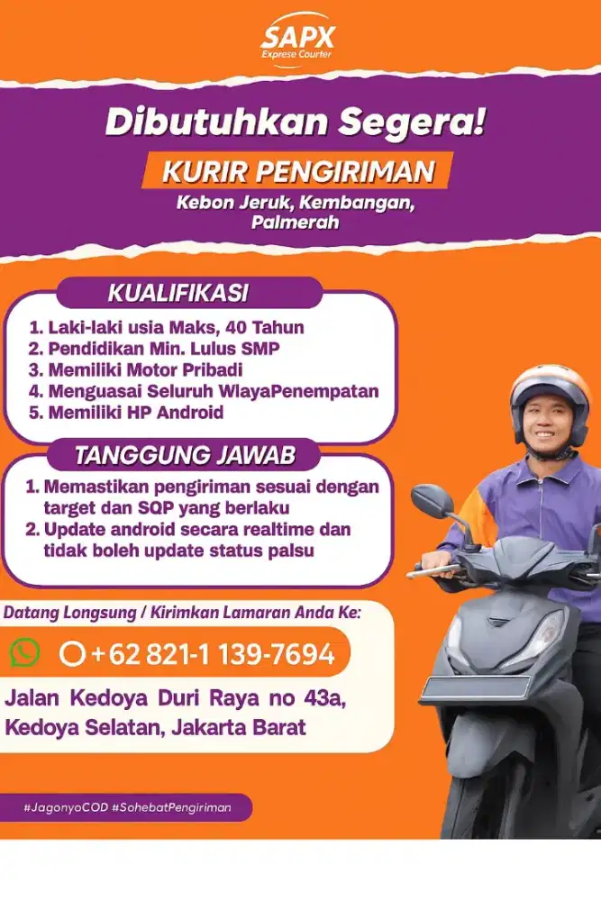 Lowongan kurir delivery & pick up