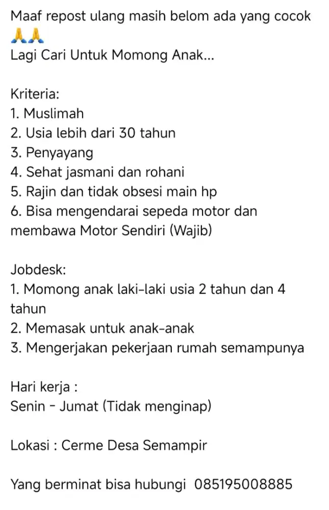 Lowongan Momong Anak 2