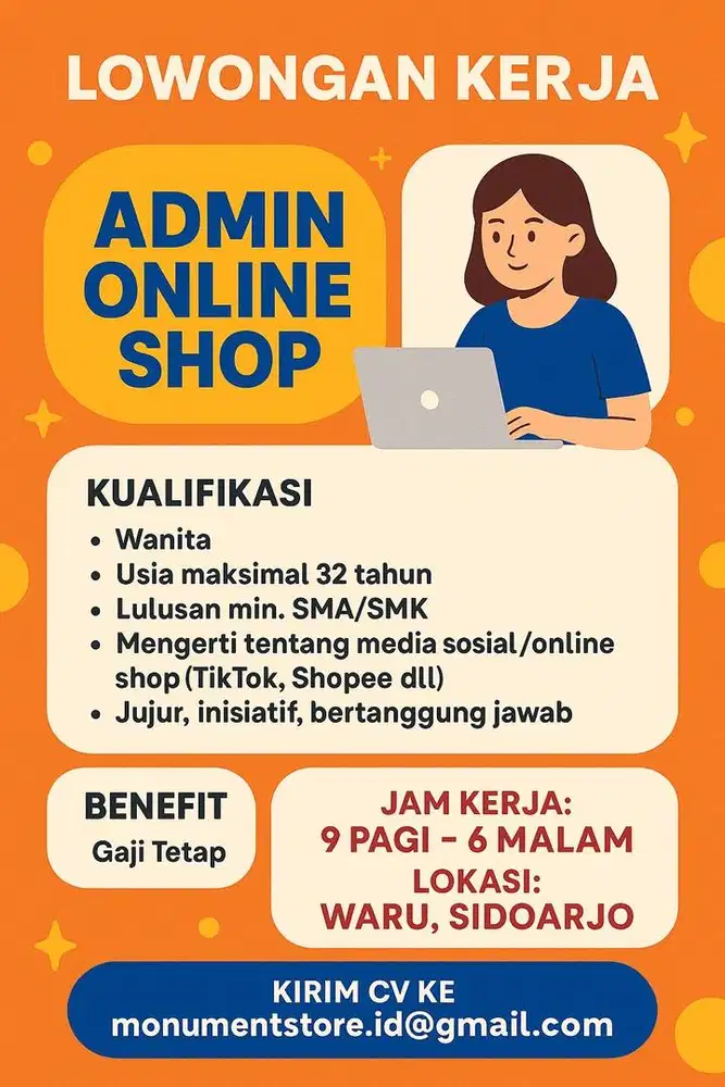 LOWONGAN KERJA ADMIN ONLINE SHOP/HOST LIVE STREAMING BUTUH CEPAT
