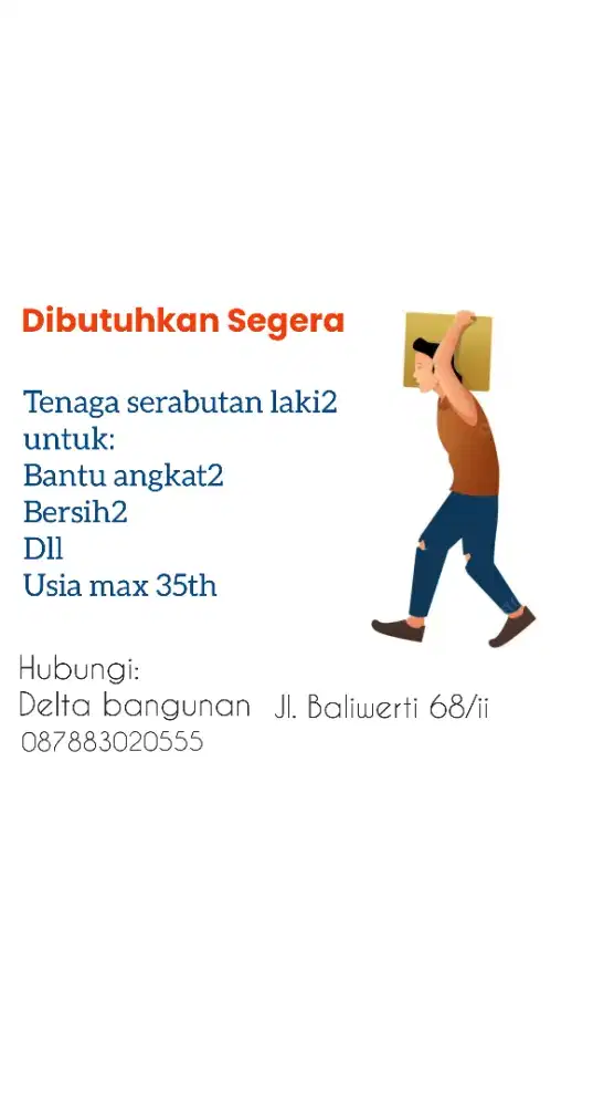 Dibutuhkan segera tenaga serabutan untuk toko bangunan