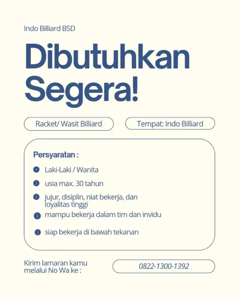 Lowongan racker/ wasit di INDOBILLIARD