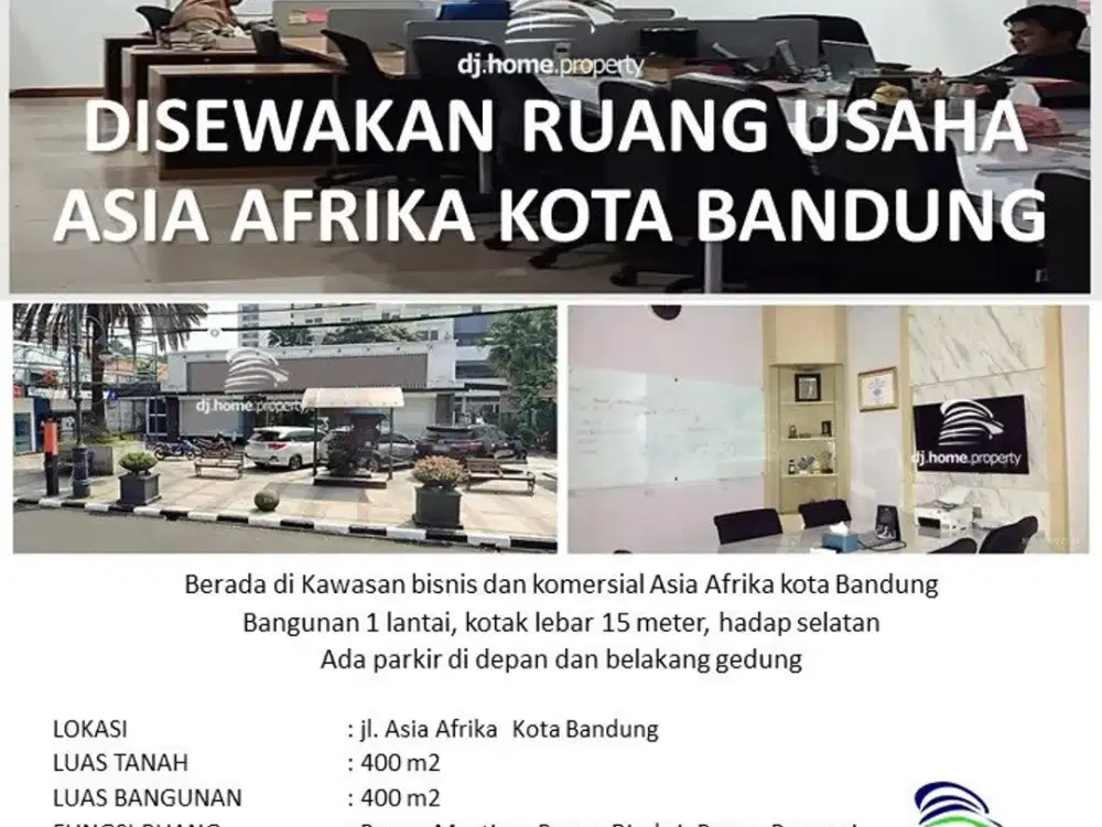 disewakan ruang usaha jl asia afrika bandung lokasi sangat strategis ada parkir luas 400m2 cocok utk kantor, bank, cafe resto, klinik