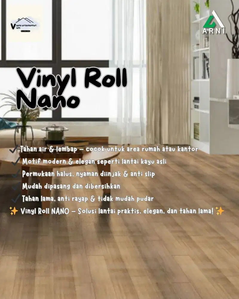 Lantai Vinyl Roll NANO tebal 2mm – PVC Flooring Elegan, Tahan Air