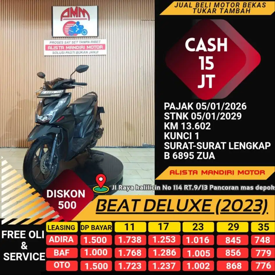 BEAT DELUXE 2023 KM LOW PAJAK HIDUP DP 1 JT CC 0% KREDIVO SPAYLETTER