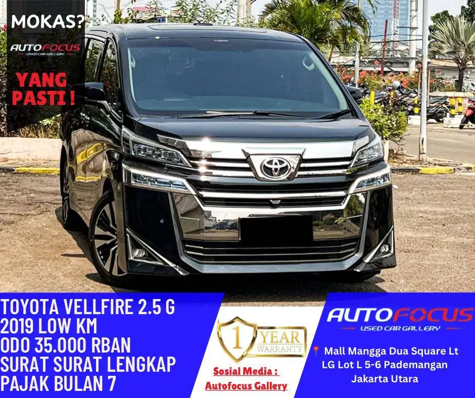 Toyota Vellfire 2.5 G AT Hitam Metalik 2019 Low Km 35rban asli record