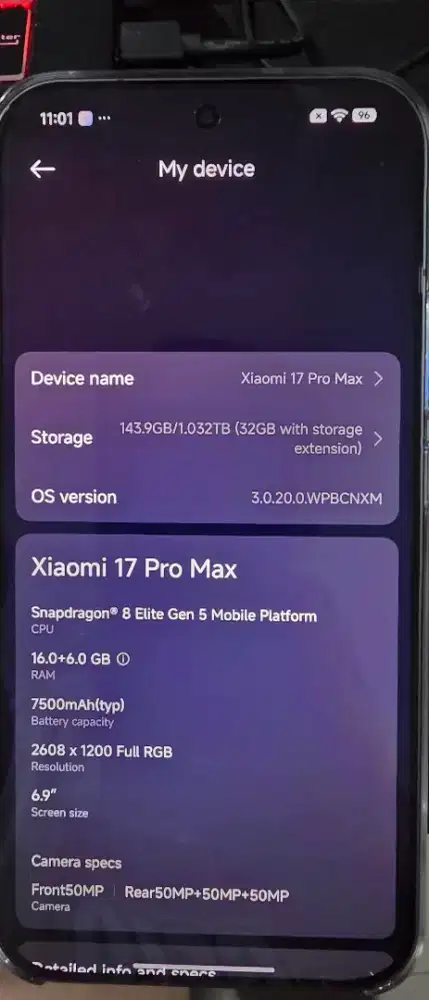 Xiaomi 17 pro max 16/1tb warna hitam