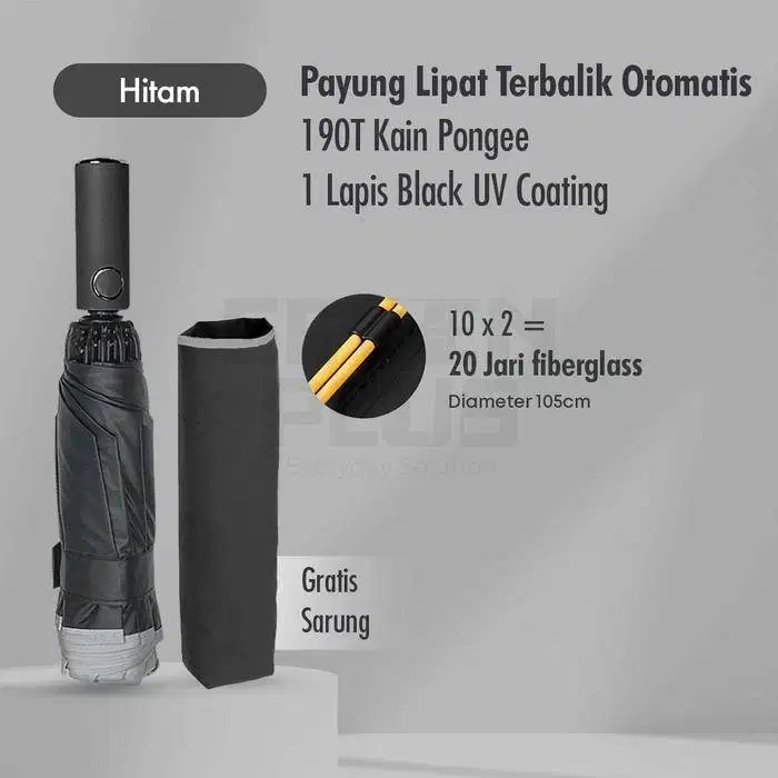 payung jumbo auto klik terbalik  cocok untuk di dalam mobil Hitam