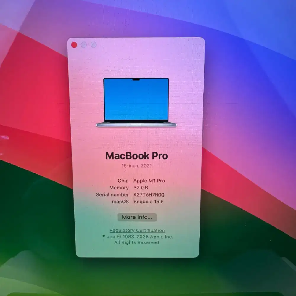Macbook M1 Pro 16 Inch Ram 32 Ssd 512 lengkap full set silver