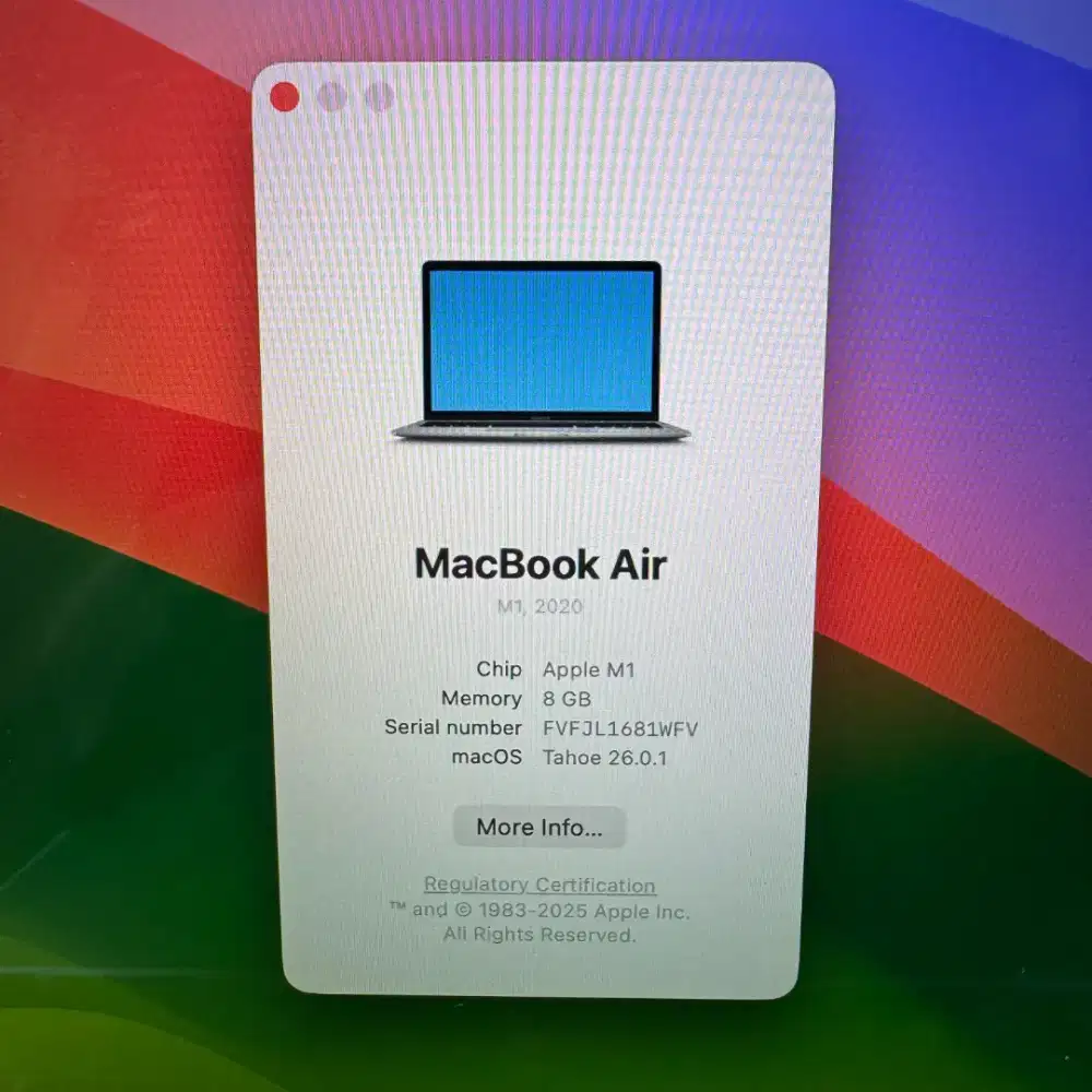Macbook Air M1 13 Inch Ram 8 Ssd 256  lengkap full set Space Grey ibox