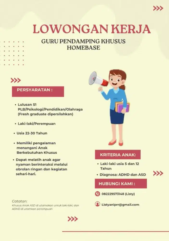 Loker Guru Pendampingan Untuk Anak ADHD