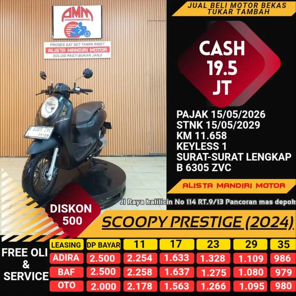 SCOOPY PRESTIGE 2024 PAJAK HIDUP KM LOW LIKE NEW CC 0% KREDIVO TOKPED