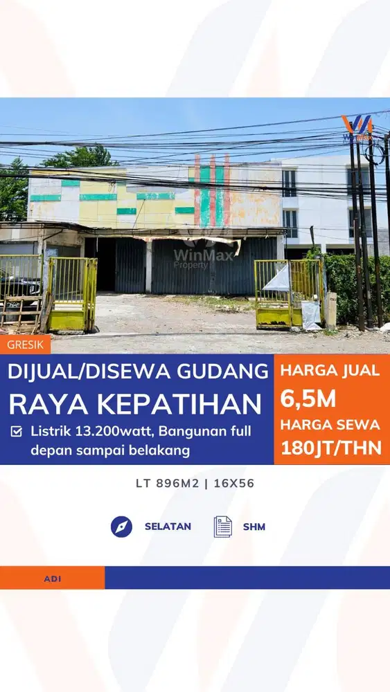 DIJUAL / DISEWAKAN GUDANG Lokasi RAYA KEPATIHAN