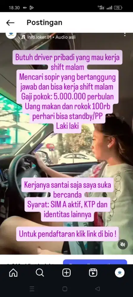 Di buka lowongan kerja buat supir pribadi