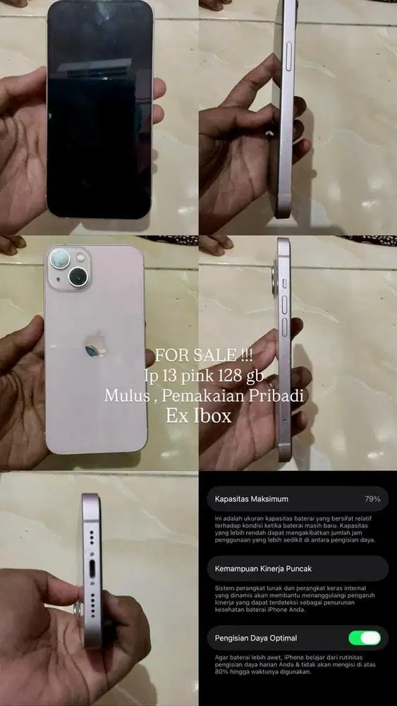 JUAL Iphone 13 Pink 128 GB ex Ibox