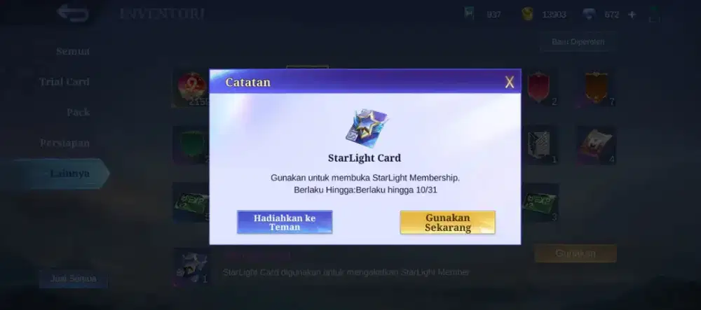 Jual Star Light Premium Akun Mobile Legend