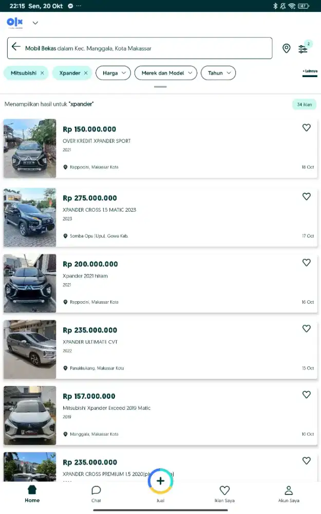 Carika mobil xpander bekas pemakaian 2023 / 2024