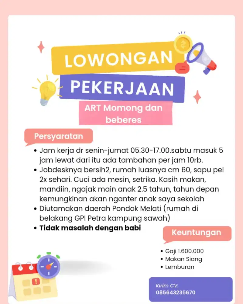 Dibutuhkan Segera ART Wanita