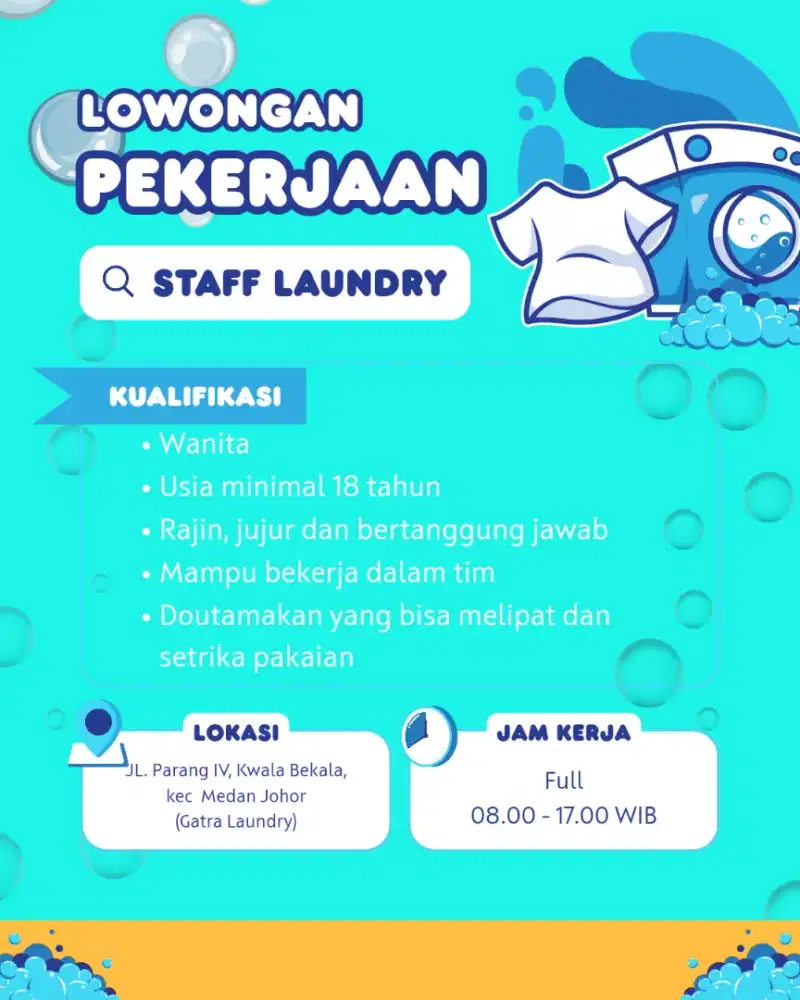 Dibutuhkan Karyawati Laundry
