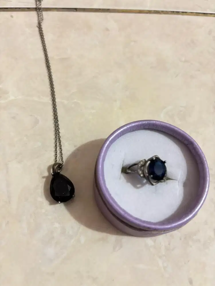 Dark Blue Sapphire Necklace and Ring