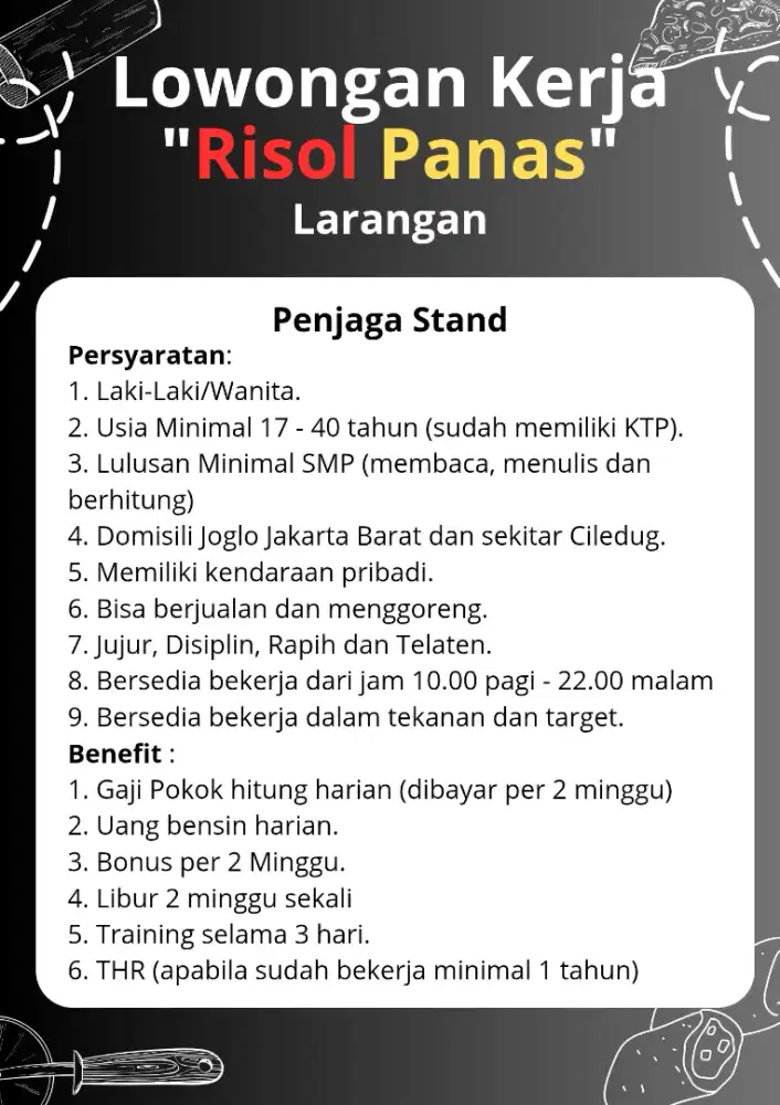Lowongan Kerja Bagian Penjaga Stand Risol