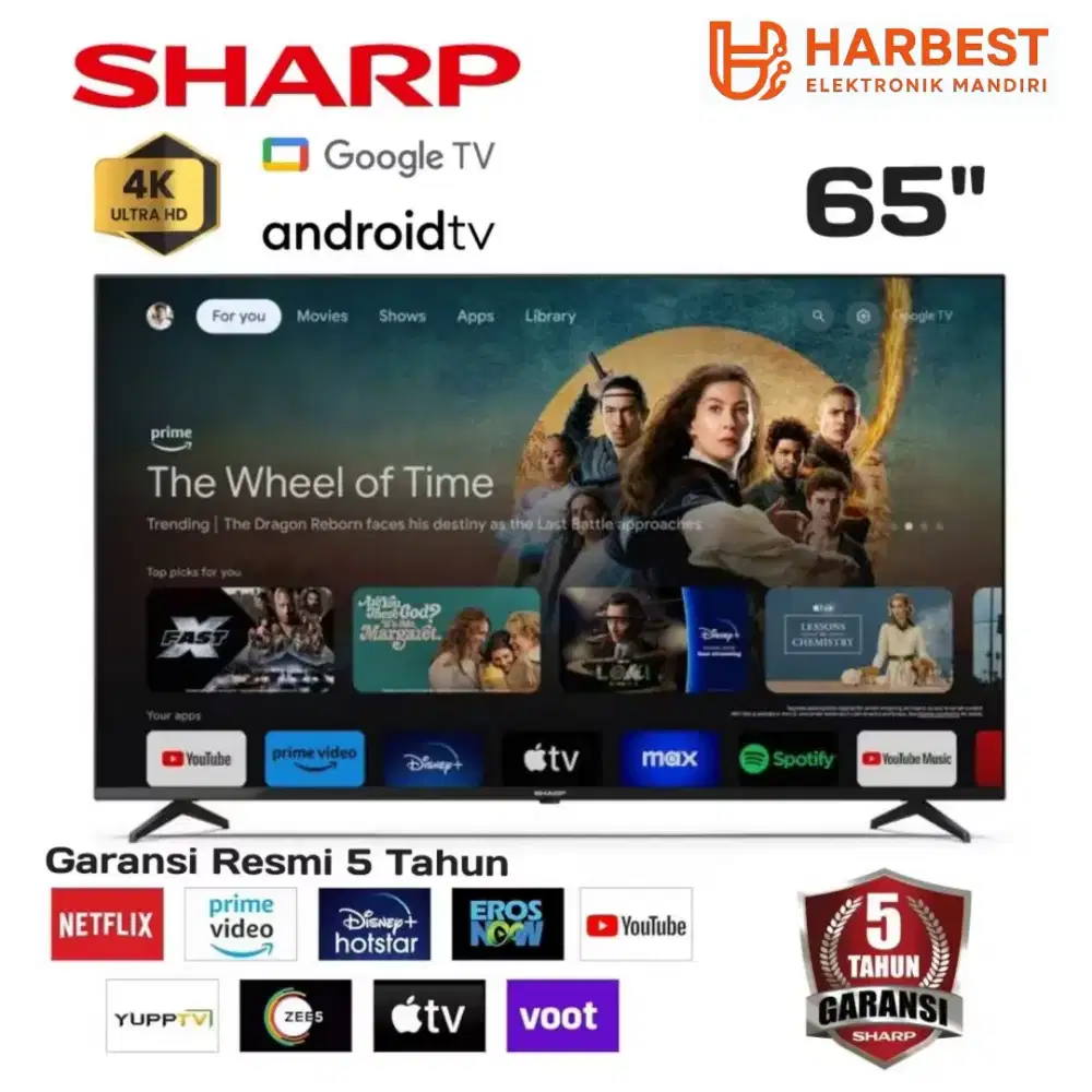 Garansi 5 Tahun! SHARP 4K UHD 65 Google TV 4T-C65FJ1I DolbyVision HDR