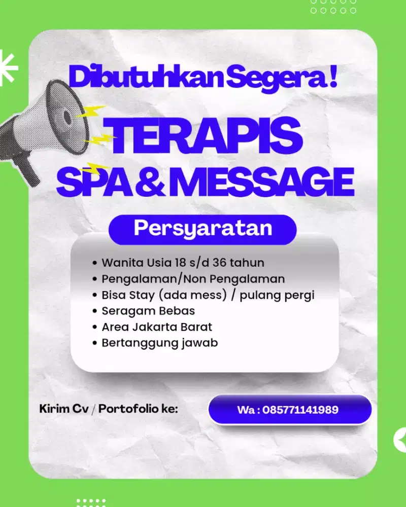 Di Cari Terapis Spa/Message (Wanita)
