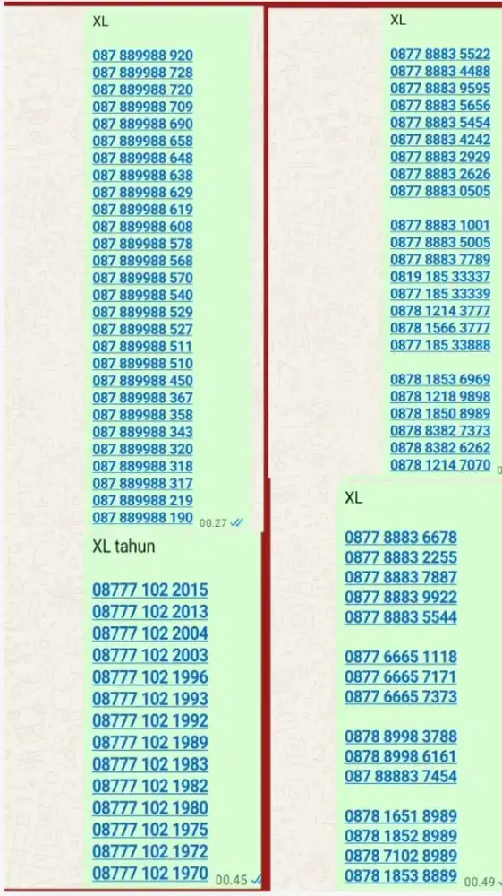 Nomor cantik XL pilihan