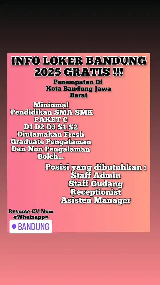 INFO LOKER BANDUNG 2025 GRATIS