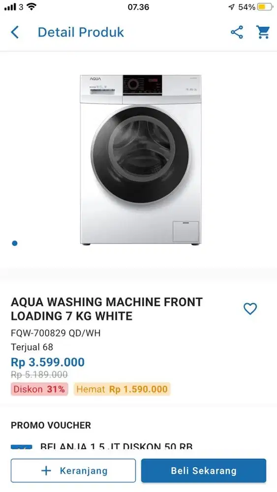 aqua washing machine front loading 7kg white