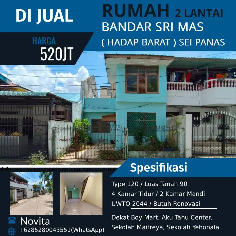 Rumah 2 Lantai Butuh Renovasi Bandar Sri Mas ( Hadap Barat ) Sei Panas