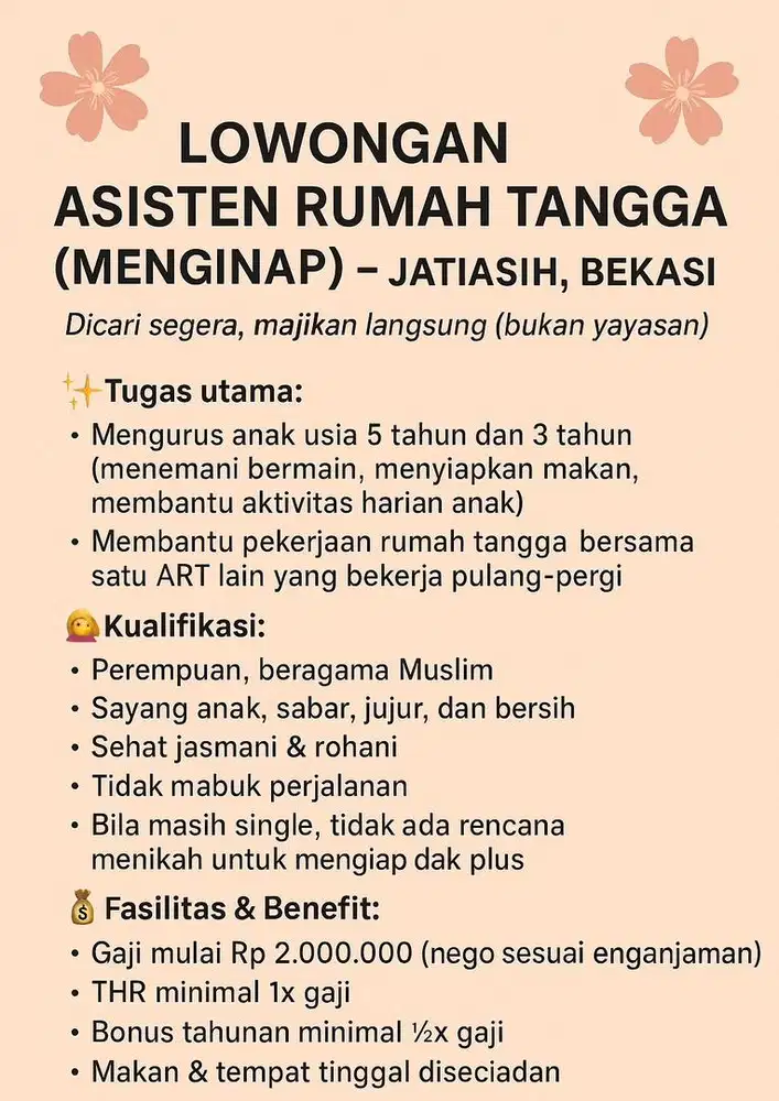 Loker ART/Pengasuh Anak