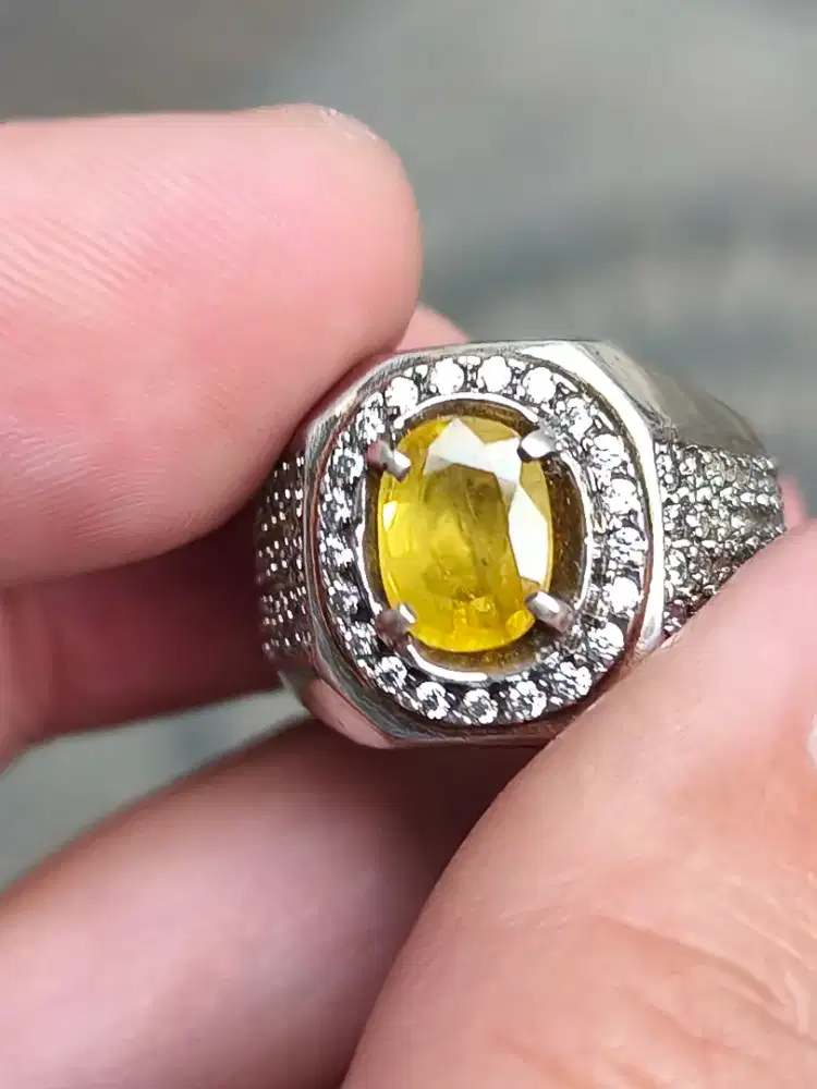 Batu yellow safir sapphire 2.03 crat ring perak memo MGL