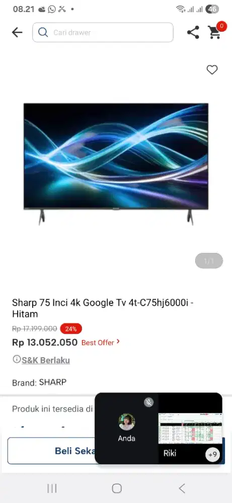 Sharp 75 inci 4k google tv