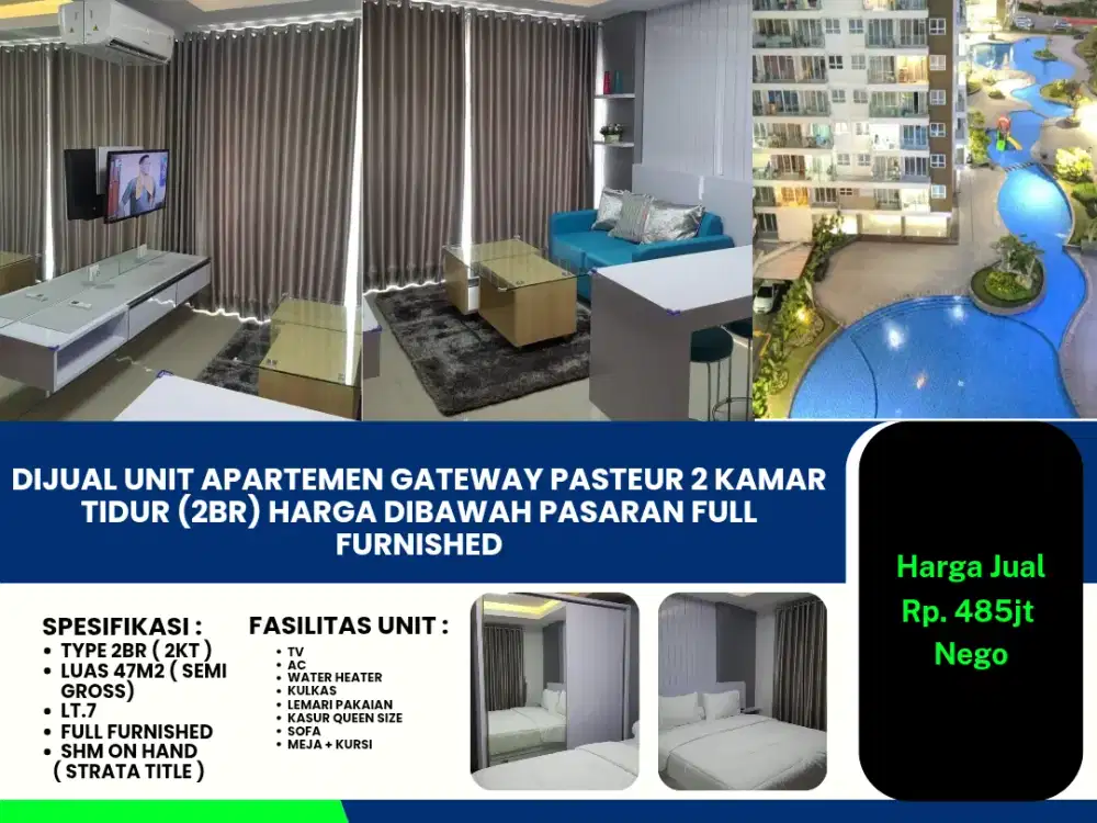 Dijual Cepat Unit Apartemen Gateway Pasteur 2br Harga Dibawah Pasaran Full Furnished