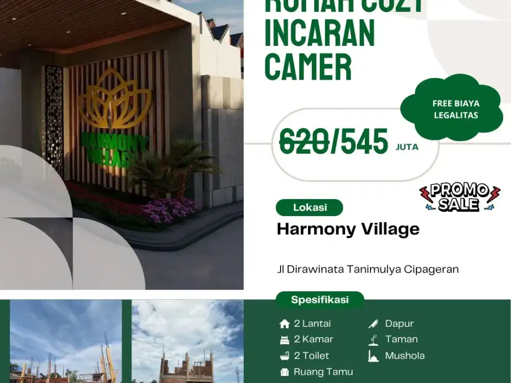 Surga Versi Cicilan! Buruan Booking rumah 2 Lantai Harmony Village ini, Lagi Ada diskon 75Jt Loh!