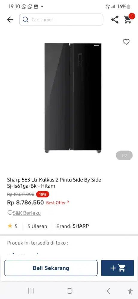 KULKAS SHARP SJ IS61GA BK 563L