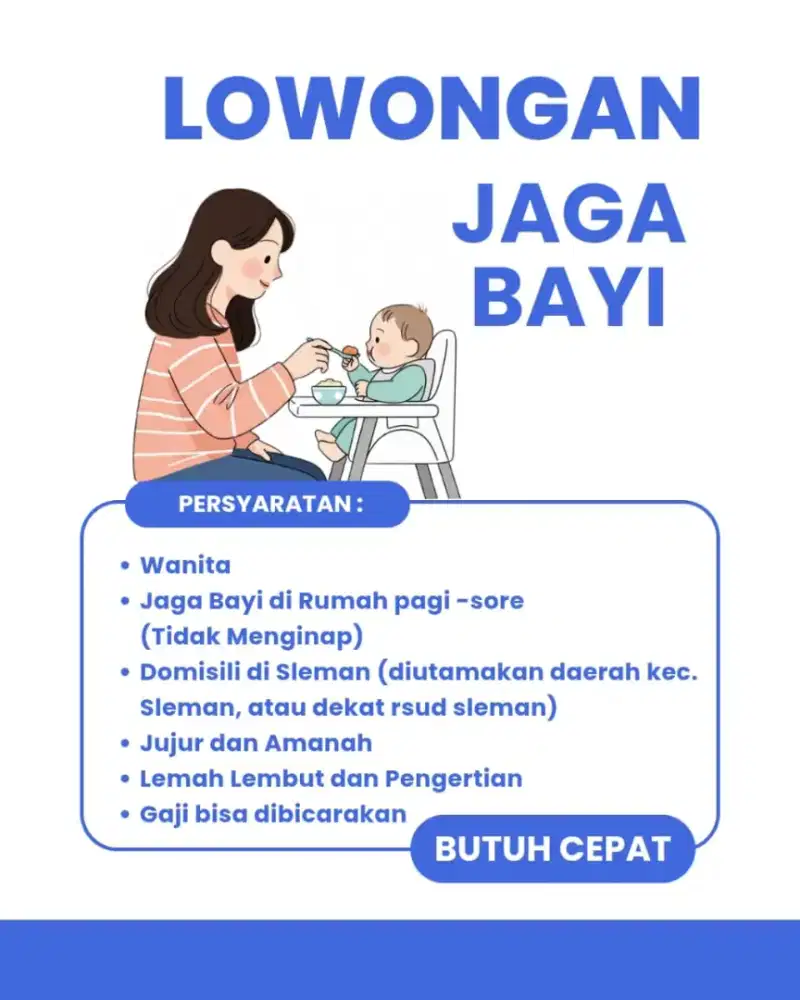 LOWONGAN JAGA BAYI PAGI-SORE DI SLEMAN