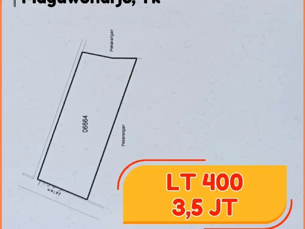 Timur UNRIYO Tajem, Tanah 400m Dijual BU