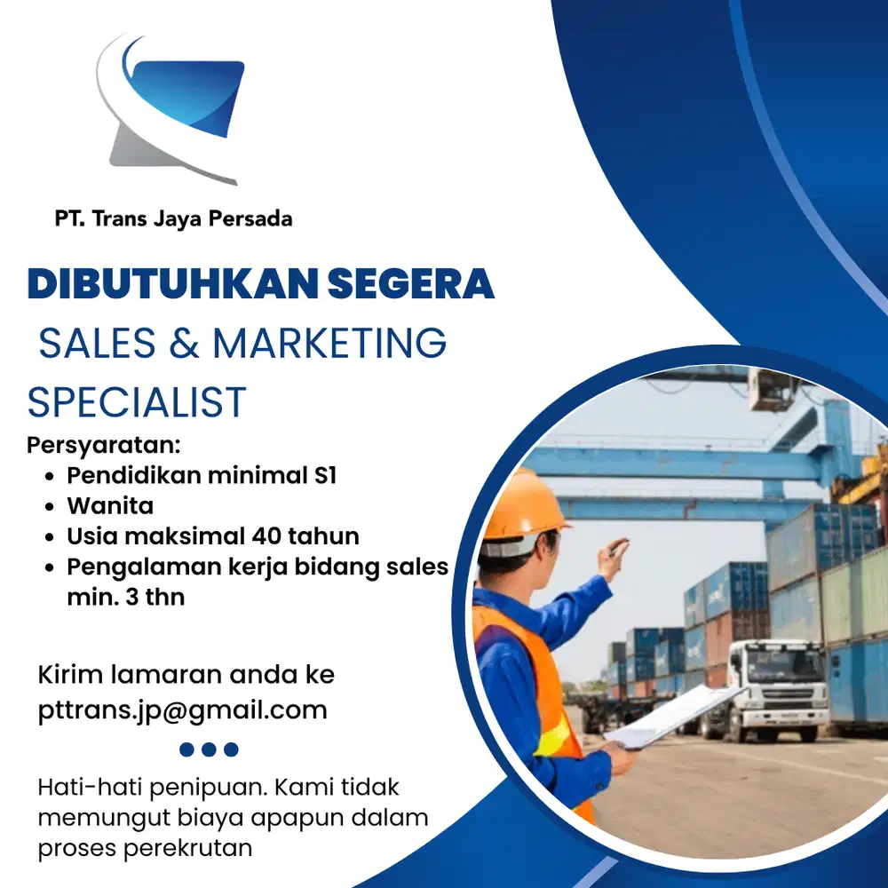 Dibutuhkan Sales & Marketing Specialist - Jakarta