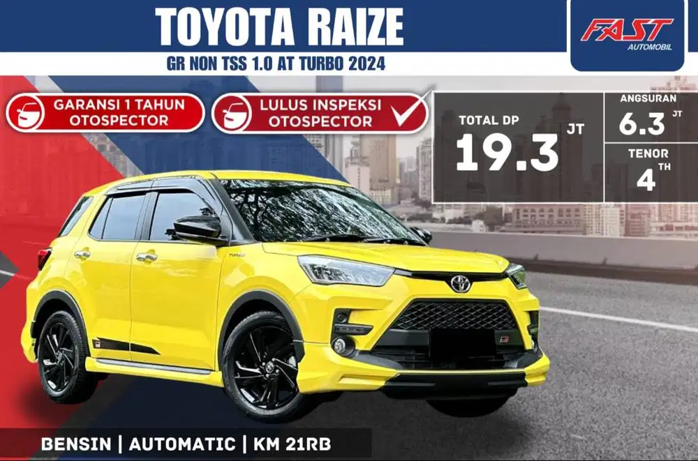 TOYOTA RAIZE 2024 GR NON TSS 1.0 AT TURBO KM.21RB PAJAK PANJANG #F5ST