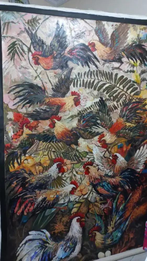 Dijual lukisan kanvas  ayam 90x130 cm