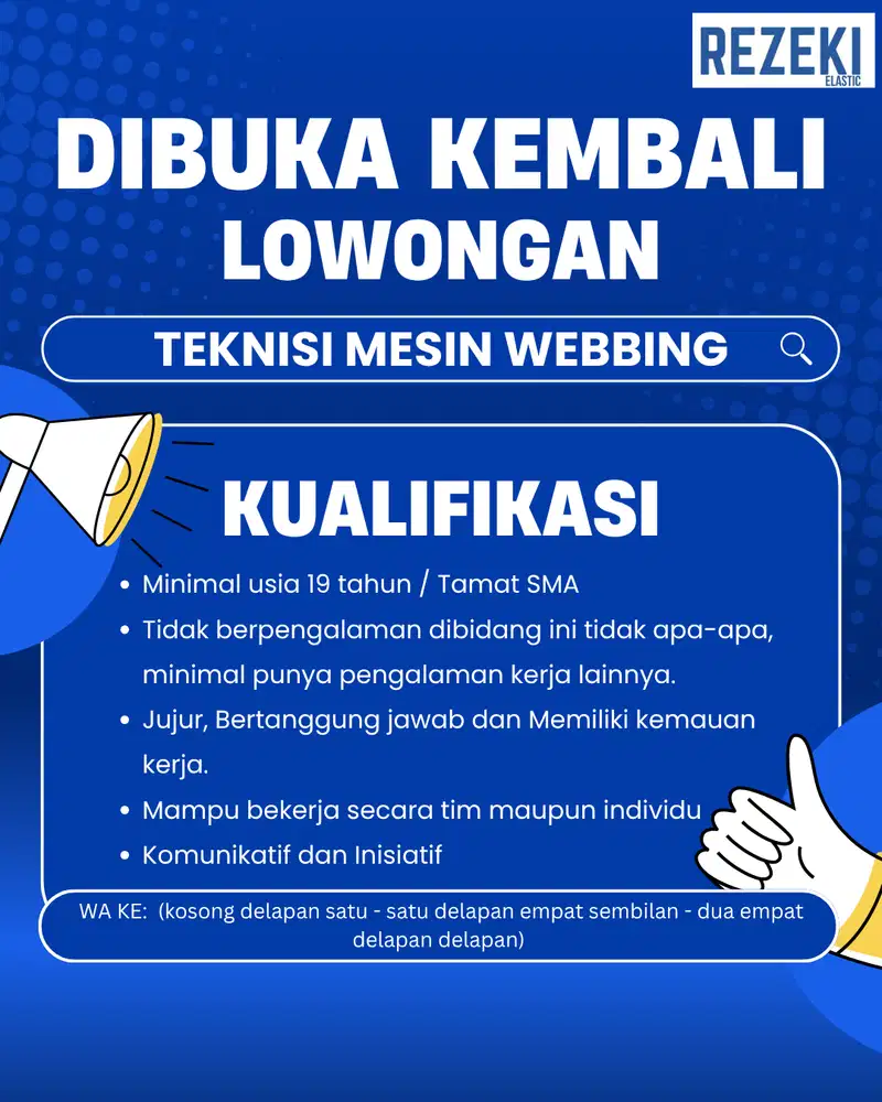 LOWONGAN TEKNISI WEBBING