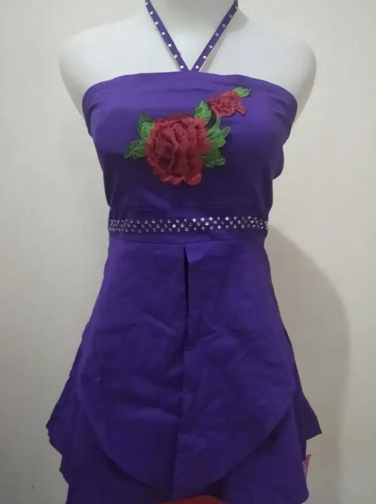 gaun sexy biru motif