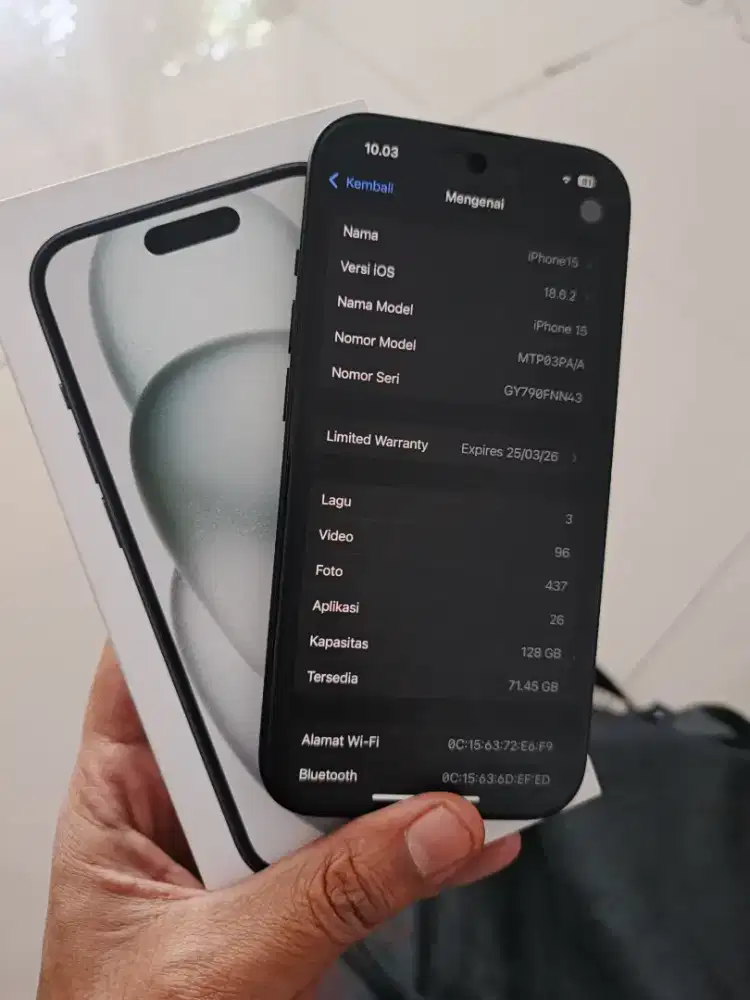 Iphone 15 128gb bh 95% warna hitam resmi Indonesia