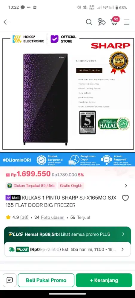 Kulkas Sharp 1 pintu baru dpt hadiah